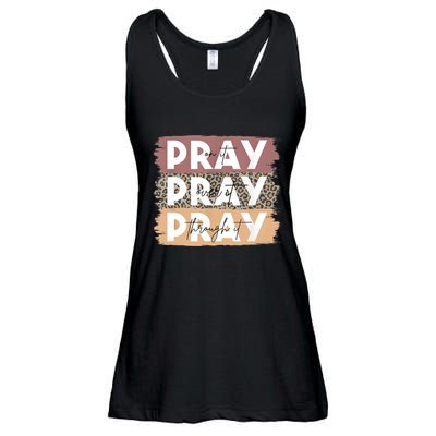 Pray On It Pray Over It Pray Through It Leopard Christian Ladies Essential Flowy Tank