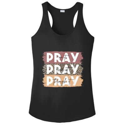 Pray On It Pray Over It Pray Through It Leopard Christian Ladies PosiCharge Competitor Racerback Tank