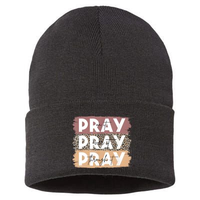 Pray On It Pray Over It Pray Through It Leopard Christian Sustainable Knit Beanie