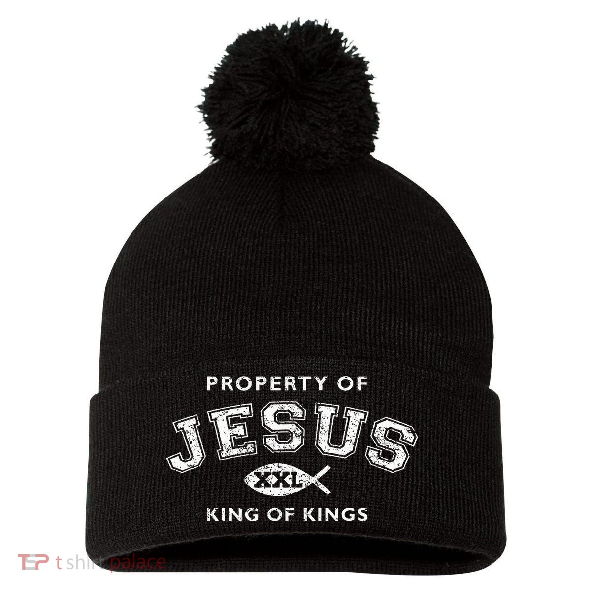 Property Of Jesus King Of Kings Xxl Pom Pom 12in Knit Beanie