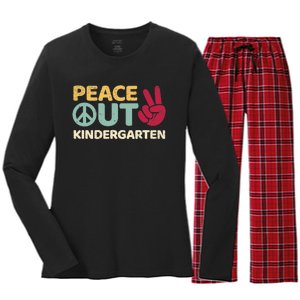 Peace Out Kindergarten Graduation Last Day Of School Women's Long Sleeve Flannel Pajama Set 