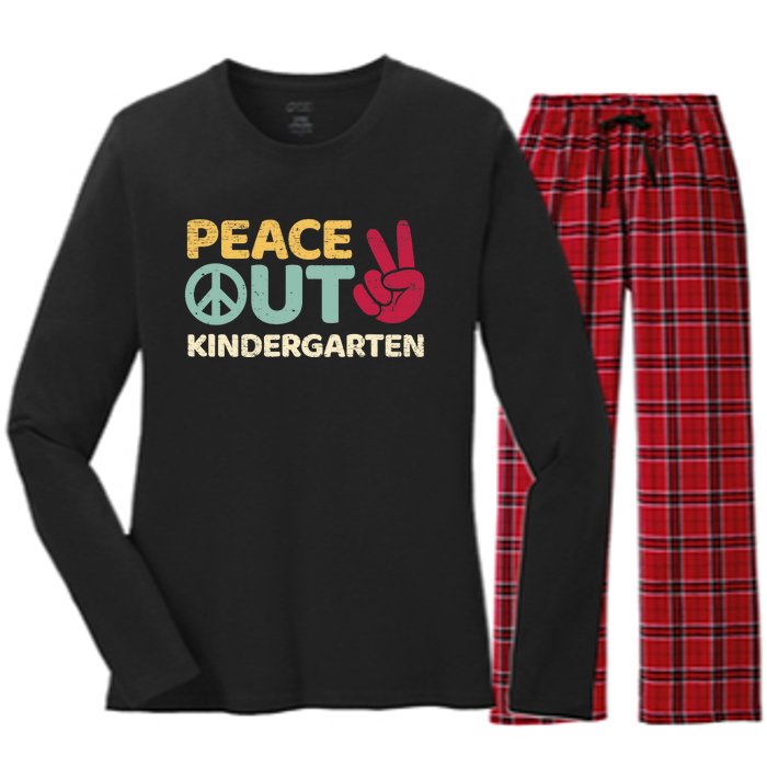 Peace Out Kindergarten Graduation Last Day Of School Women's Long Sleeve Flannel Pajama Set 