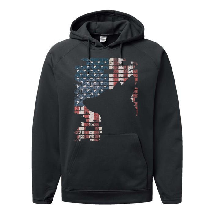 Police Officer K9 Dog Shep Pd American Flag Silhouette Performance Fleece Hoodie