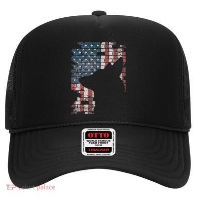 Police Officer K9 Dog Shep Pd American Flag Silhouette High Crown Mesh Back Trucker Hat