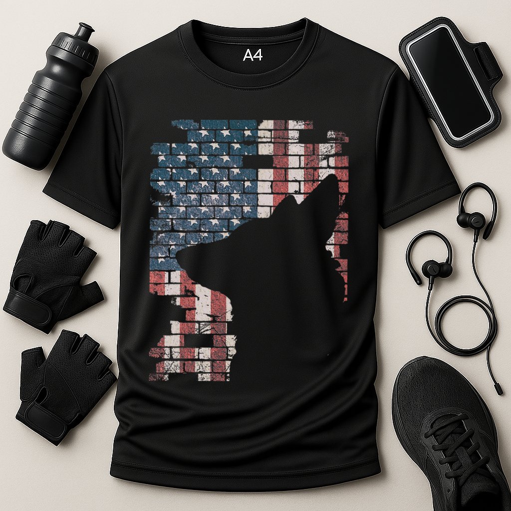 Police Officer K9 Dog Shep Pd American Flag Silhouette Cooling Performance Crew T-Shirt
