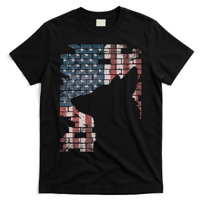 Police Officer K9 Dog Shep Pd American Flag Silhouette T-Shirt