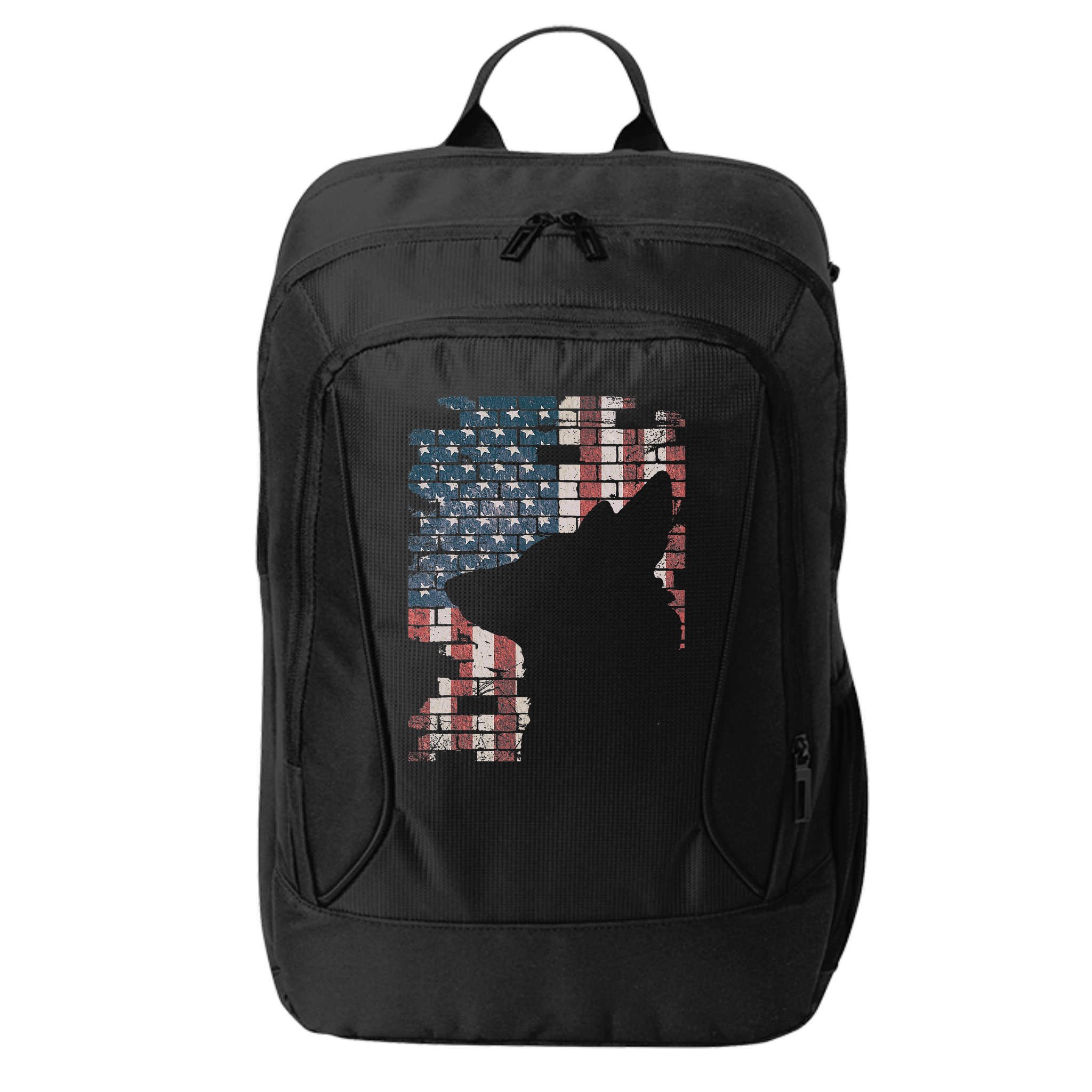 Police Officer K9 Dog Shep Pd American Flag Silhouette City Backpack
