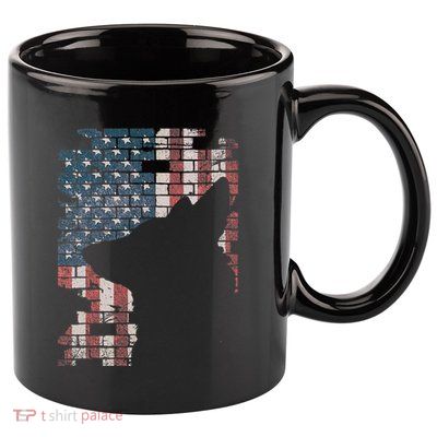 Police Officer K9 Dog Shep Pd American Flag Silhouette 11oz C Handle Ceramic Mug