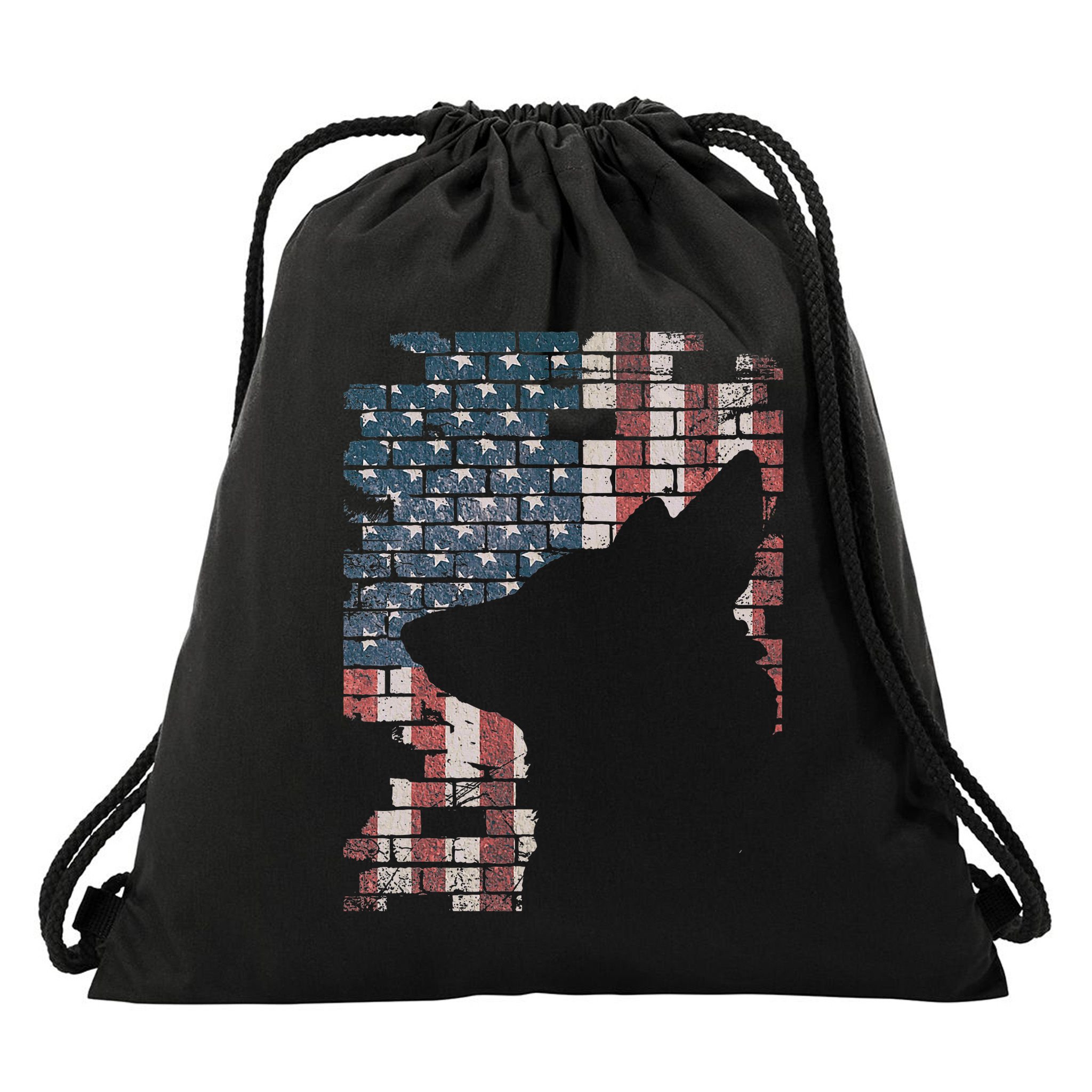 Police Officer K9 Dog Shep Pd American Flag Silhouette Drawstring Bag