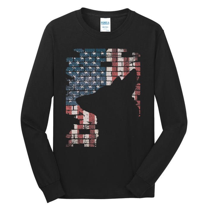 Police Officer K9 Dog Shep Pd American Flag Silhouette Tall Long Sleeve T-Shirt