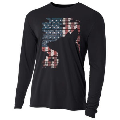 Police Officer K9 Dog Shep Pd American Flag Silhouette Cooling Performance Long Sleeve Crew