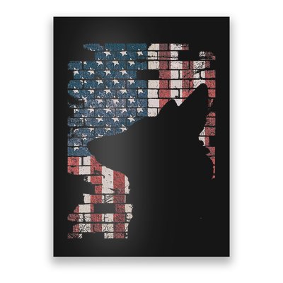 Police Officer K9 Dog Shep Pd American Flag Silhouette Poster