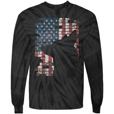 Police Officer K9 Dog Shep Pd American Flag Silhouette Tie-Dye Long Sleeve Shirt