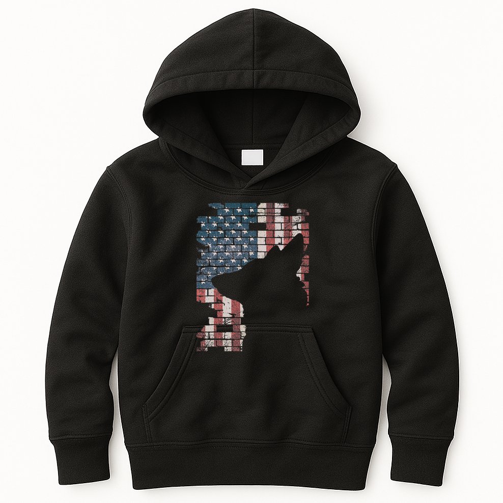 Police Officer K9 Dog Shep Pd American Flag Silhouette Kids Hoodie