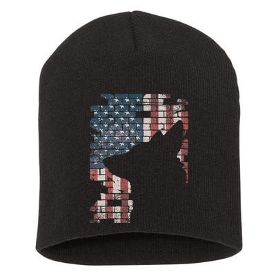 Police Officer K9 Dog Shep Pd American Flag Silhouette Short Acrylic Beanie