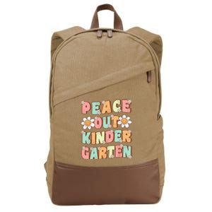 Peace Out Kindergarten Cute Groovy Last Day of Kindergarten Cotton Canvas Backpack