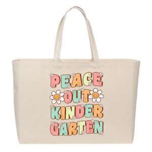 Peace Out Kindergarten Cute Groovy Last Day of Kindergarten Cotton Canvas Jumbo Tote