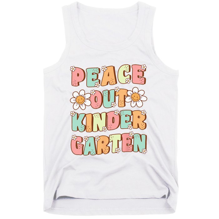 Peace Out Kindergarten Cute Groovy Last Day of Kindergarten Tank Top