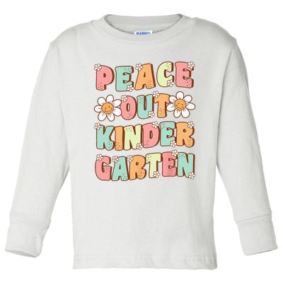 Peace Out Kindergarten Cute Groovy Last Day of Kindergarten Toddler Long Sleeve Shirt