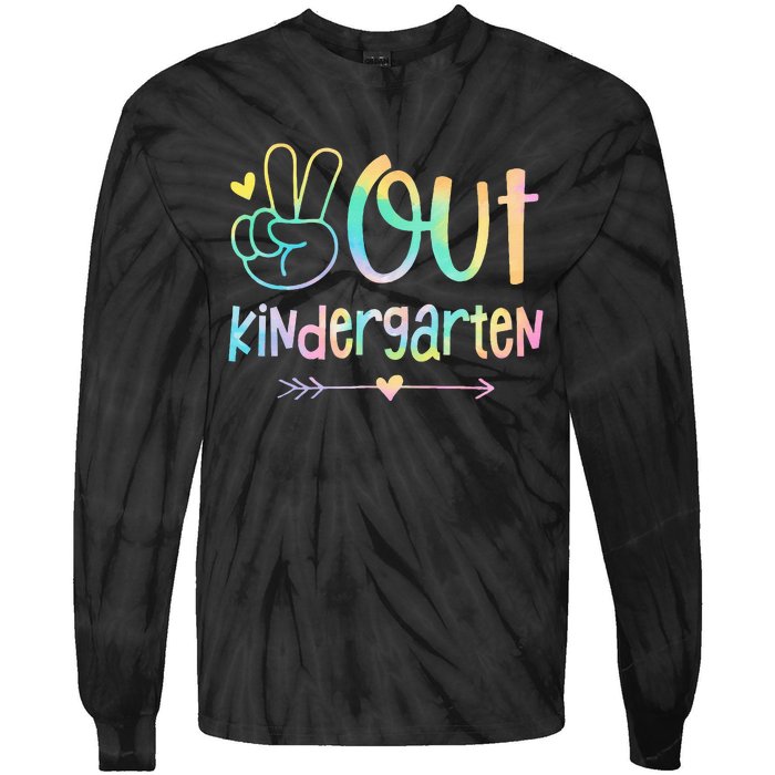 Peace Out Kindergarten Tie Dye Last Day Of Schoo Tie-Dye Long Sleeve Shirt