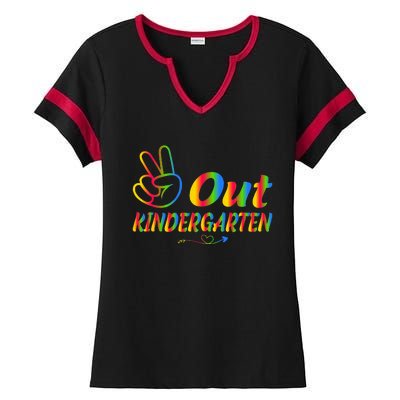 Peace Out Kindergarten Last Day Of Kindergarten Teacher Ladies Halftime Notch Neck Tee