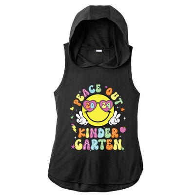 Peace Out Kindergarten Cute Groovy Last Day Of Kindergarten Ladies PosiCharge Tri-Blend Wicking Draft Hoodie Tank