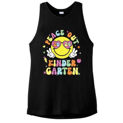 Peace Out Kindergarten Cute Groovy Last Day Of Kindergarten Ladies PosiCharge Tri-Blend Wicking Tank