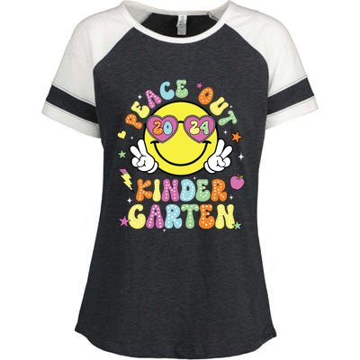 Peace Out Kindergarten Cute Groovy Last Day Of Kindergarten Enza Ladies Jersey Colorblock Tee