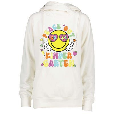 Peace Out Kindergarten Cute Groovy Last Day Of Kindergarten Womens Funnel Neck Pullover Hood