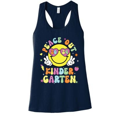 Peace Out Kindergarten Cute Groovy Last Day Of Kindergarten Women's Racerback Tank