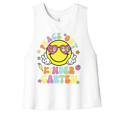 Peace Out Kindergarten Cute Groovy Last Day Of Kindergarten Women's Racerback Cropped Tank