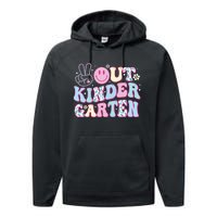 Peace Out Kindergarten Last Day Of School Groovy Girl Performance Fleece Hoodie