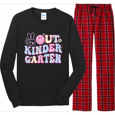 Peace Out Kindergarten Last Day Of School Groovy Girl Long Sleeve Pajama Set