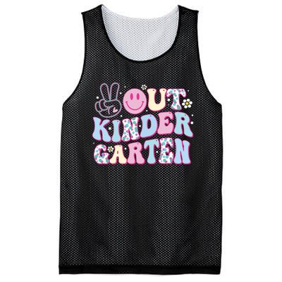 Peace Out Kindergarten Last Day Of School Groovy Girl Mesh Reversible Basketball Jersey Tank