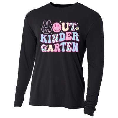 Peace Out Kindergarten Last Day Of School Groovy Girl Cooling Performance Long Sleeve Crew