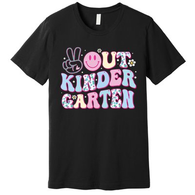 Peace Out Kindergarten Last Day Of School Groovy Girl Premium T-Shirt