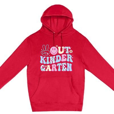 Peace Out Kindergarten Last Day Of School Groovy Girl Premium Pullover Hoodie