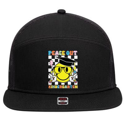 Peace Out Kindergarten Last Day Of School Smile Face 7 Panel Mesh Trucker Snapback Hat