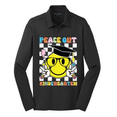 Peace Out Kindergarten Last Day Of School Smile Face Silk Touch Performance Long Sleeve Polo