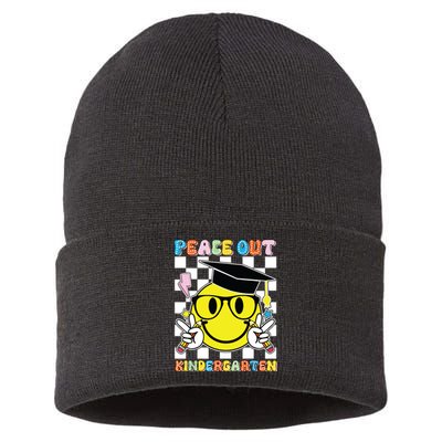 Peace Out Kindergarten Last Day Of School Smile Face Sustainable Knit Beanie