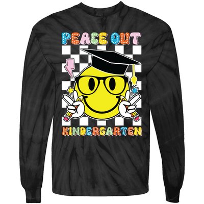 Peace Out Kindergarten Last Day Of School Smile Face Tie-Dye Long Sleeve Shirt