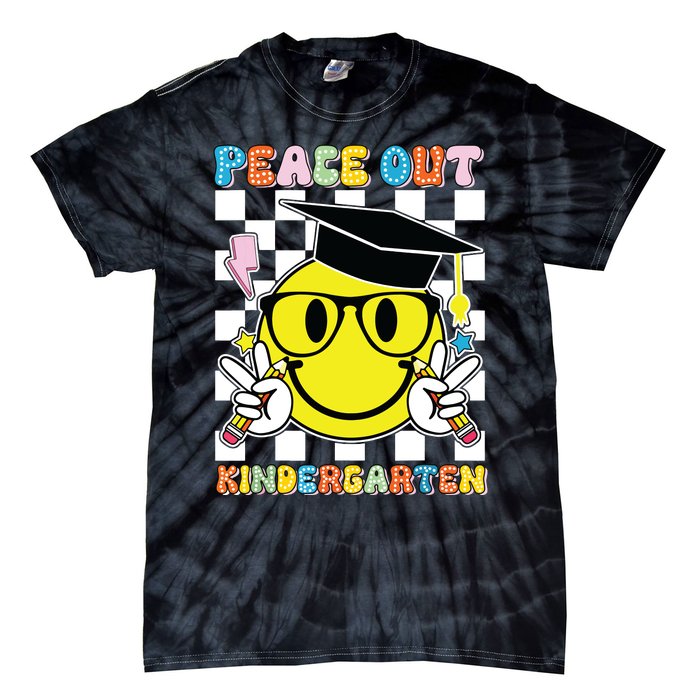 Peace Out Kindergarten Last Day Of School Smile Face Tie-Dye T-Shirt