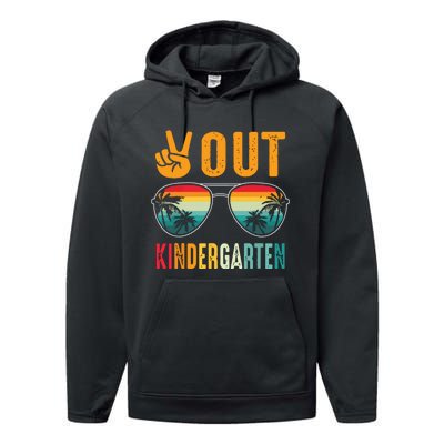 Peace Out Kindergarten Retro Graduation Last Day Of School Performance Fleece Hoodie