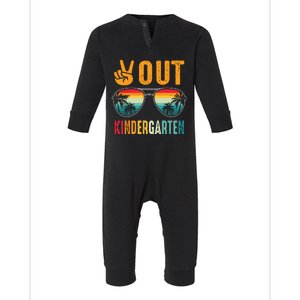 Peace Out Kindergarten Retro Graduation Last Day Of School Infant Fleece One Piece