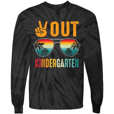 Peace Out Kindergarten Retro Graduation Last Day Of School Tie-Dye Long Sleeve Shirt