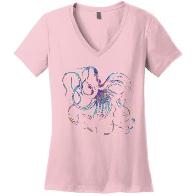 Psychedelic Octopus Kraken Women's V-Neck T-Shirt