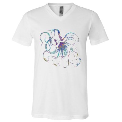 Psychedelic Octopus Kraken V-Neck T-Shirt