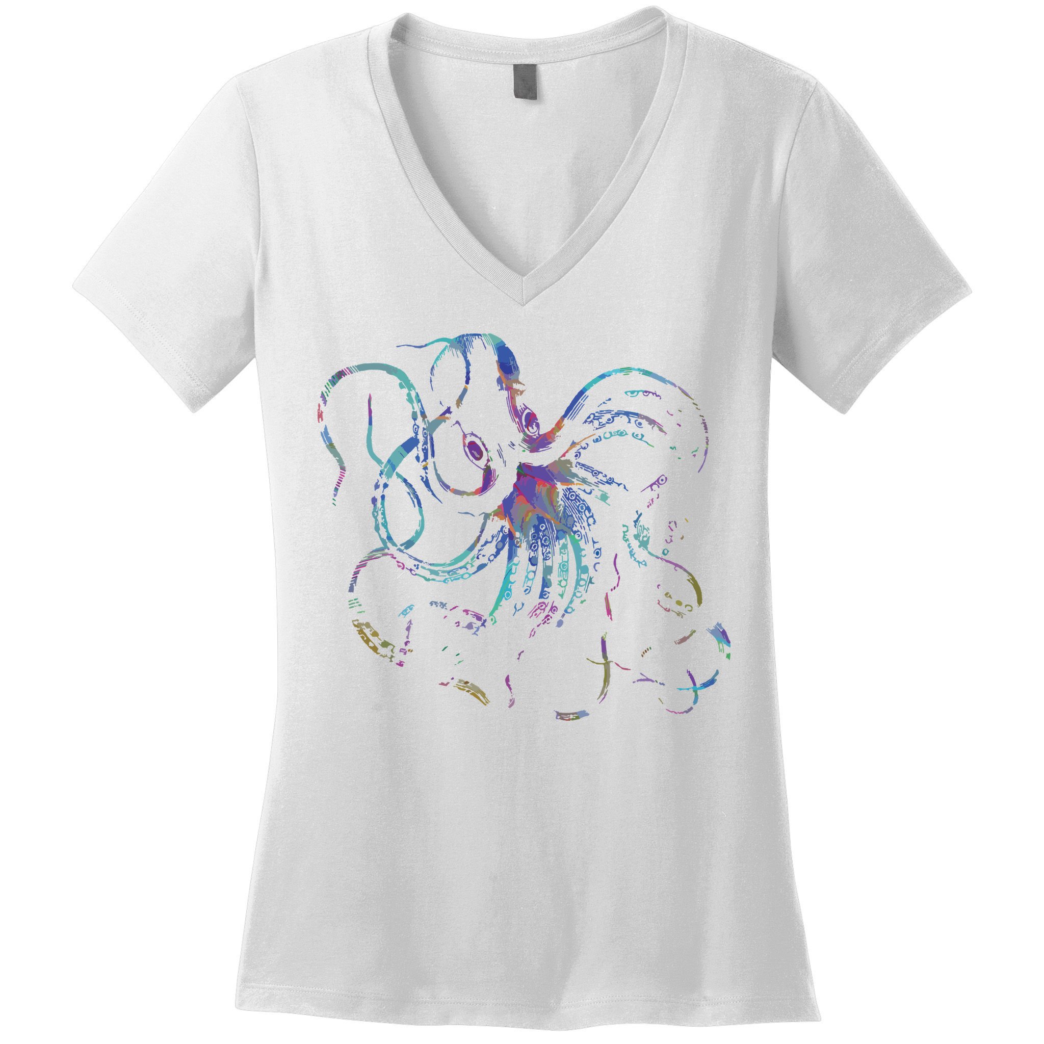 Psychedelic Octopus Kraken Women's V-Neck T-Shirt