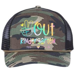 Peace Out Kindergarten Tie Dye Last Day Of School Retro Rope Trucker Hat Cap