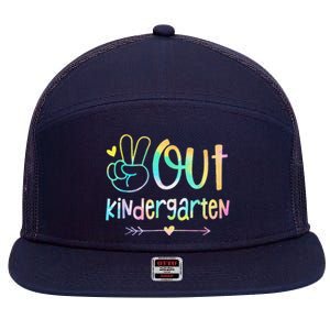 Peace Out Kindergarten Tie Dye Last Day Of School 7 Panel Mesh Trucker Snapback Hat